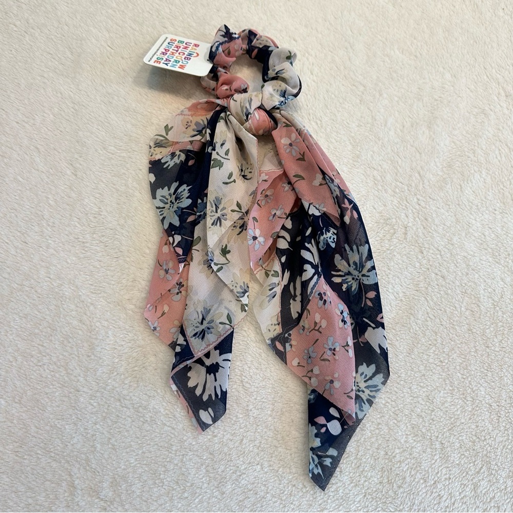 NWT Marta Scrunchie Bow Blue and Pink Floral Hair Tie